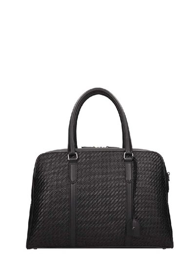 Shop Ermenegildo Zegna Black Woven Leather Bag
