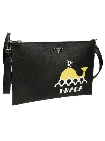 Shop Prada Printed Saffiano Shoulder Bag In Black