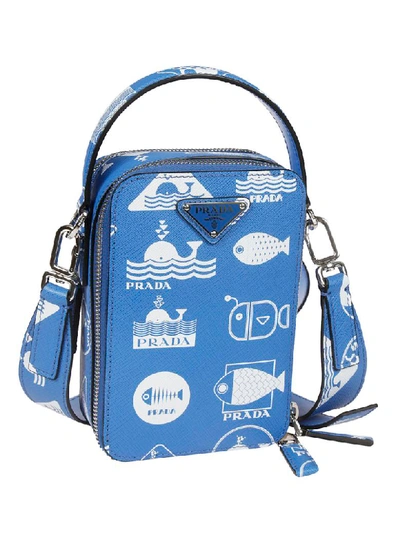 Shop Prada Printed Boxy Shoulder Bag In Blue