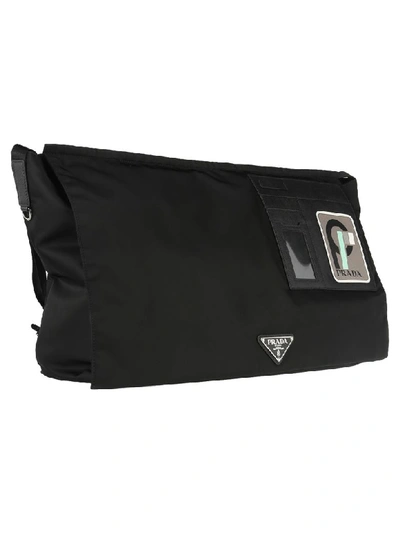 Shop Prada Logo Patch Shoulder Bag In Black Anthracite