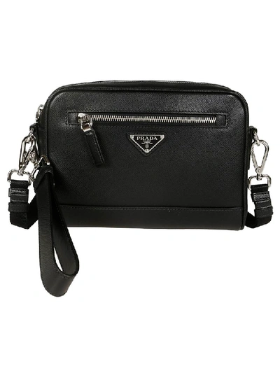 Shop Prada Classic Logo Shoulder Bag In Black