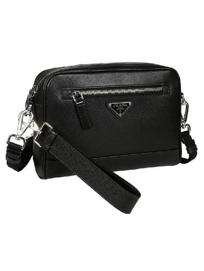 Shop Prada Classic Logo Shoulder Bag In Black