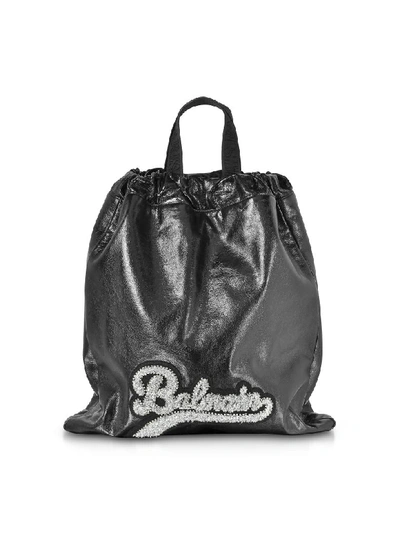 Shop Balmain Black Leather Blink Backpack