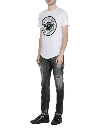 Shop Balmain Cotton T-shirt In Blanc/noir