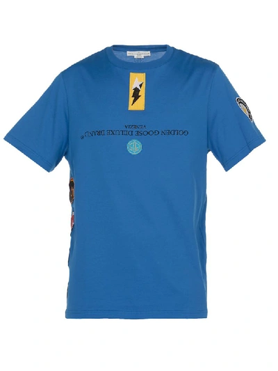 Shop Golden Goose Cotton T-shirt In Bluette/patch
