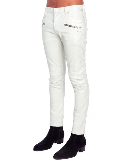 Shop Balmain Slim Pocket Used Jeans In White