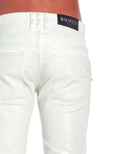 Shop Balmain Slim Pocket Used Jeans In White