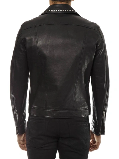 Shop Saint Laurent Black Leather Jacket With Metal Studs And Pins