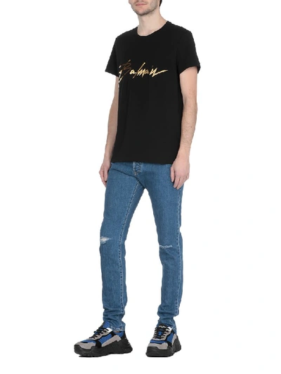 Shop Balmain Cotton T-shirt In Noir/or