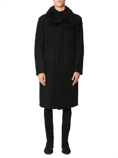 Shop Tom Ford Coat With Shearling Collar In Nero