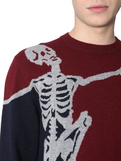 Shop Alexander Mcqueen Sweater With Dancing Skeleton Print In Bordeaux