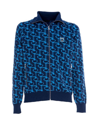 Shop Prada Knit Printed Cardigan In Navy Azzurro