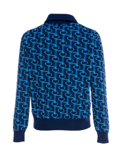 Shop Prada Knit Printed Cardigan In Navy Azzurro