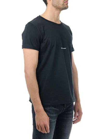Shop Saint Laurent Black Cotton T-shirt With Logo Print