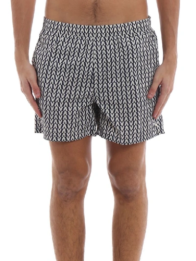 Shop Valentino Printed Swim Shorts In Afblu/avorio