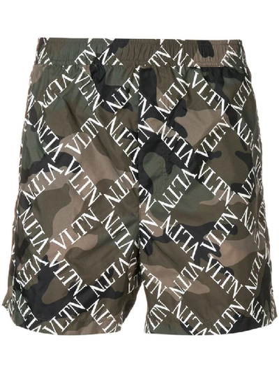 Shop Valentino Vltn Logo Swim Shorts In Camou Army/white