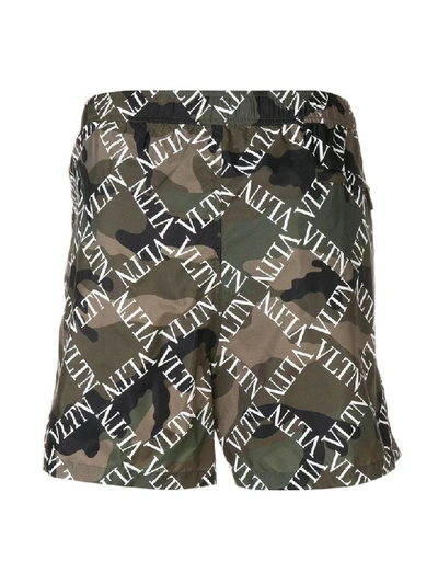 Shop Valentino Vltn Logo Swim Shorts In Camou Army/white