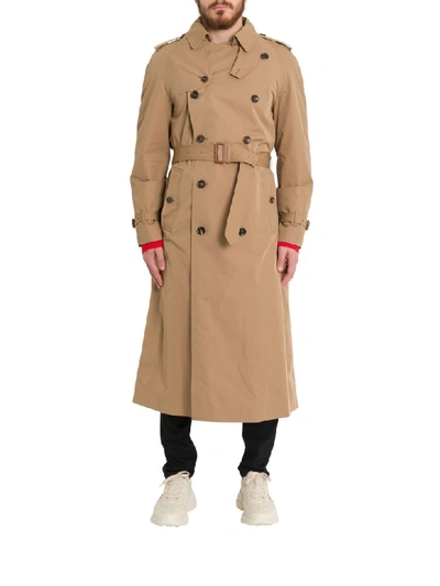Shop Gucci Gabardine Trench With Chateau Marmont In Beige