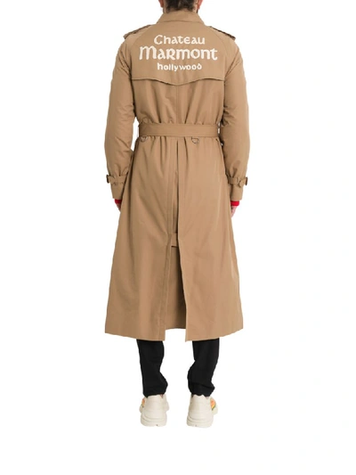 Shop Gucci Gabardine Trench With Chateau Marmont In Beige