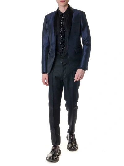 Shop Dsquared2 Tokyo Blue Jacquard Shawl Collar Blazer