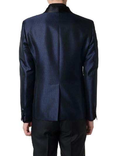 Shop Dsquared2 Tokyo Blue Jacquard Shawl Collar Blazer