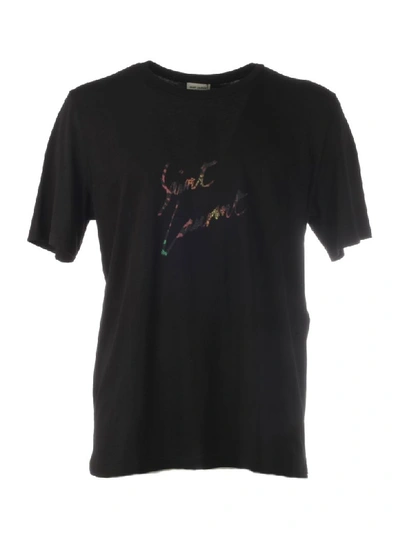 Shop Saint Laurent Animal Print Logo T-shirt In Noir Multi