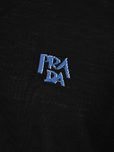 Shop Prada Intarsia Logo Sweater In Black