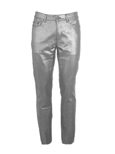 Shop Saint Laurent Slim Fit Jeans In Silver Lamina