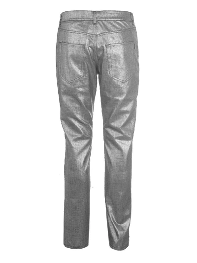 Shop Saint Laurent Slim Fit Jeans In Silver Lamina