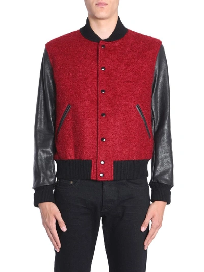 Shop Saint Laurent Varsity Jacket In Mohair In Rosso