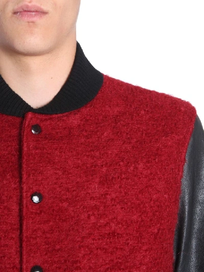 Shop Saint Laurent Varsity Jacket In Mohair In Rosso