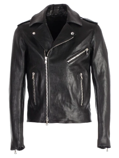 Shop Balmain Zipped Biker Jacket In Opa Black