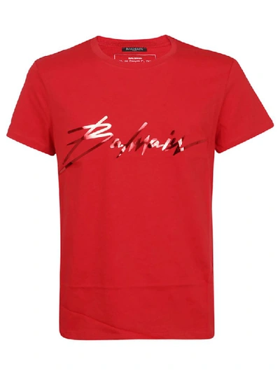 Shop Balmain Signature T-shirt In Aa Rouge