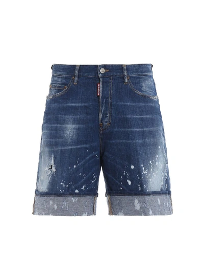 Shop Dsquared2 Distressed Shorts In Denim