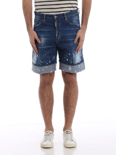 Shop Dsquared2 Distressed Shorts In Denim