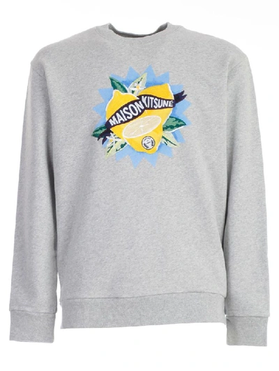 Shop Maison Kitsuné Lemon Print Sweater In Grey Melange Grm