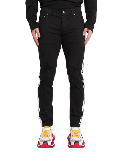 Shop Dolce & Gabbana Skinny Jeans With Contrasting Sideband In Nero