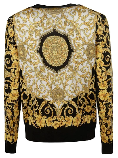 Shop Versace Floral Logo Print Sweater In Gold/black