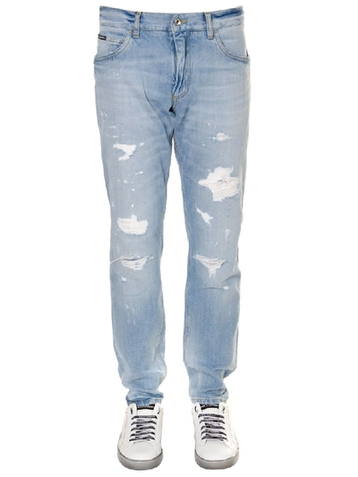 Shop Dolce & Gabbana Cotton Denim Teared Jeans
