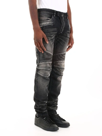 Shop Balmain Jeans Biker Slim In Black