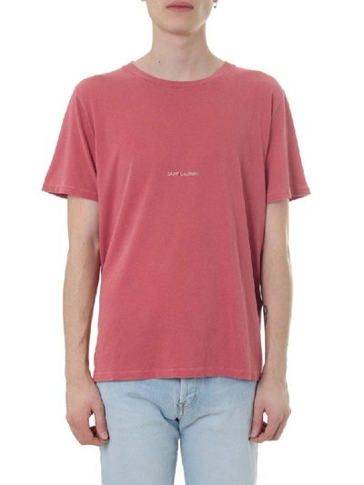 Shop Saint Laurent Destroyed Red Jersey Cotton T-shirt