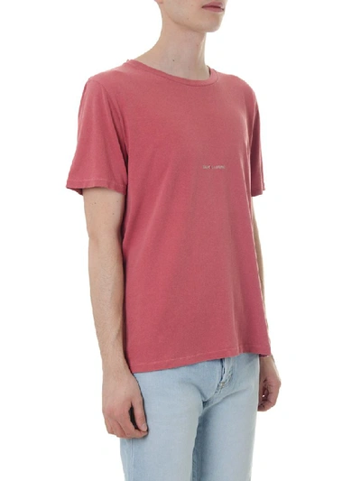 Shop Saint Laurent Destroyed Red Jersey Cotton T-shirt