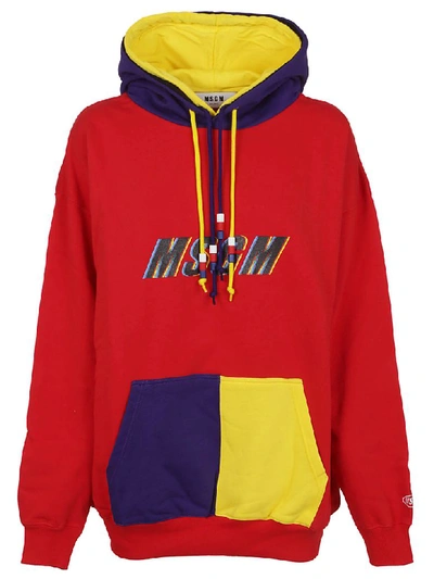 Shop Msgm Logo Hoodie In Rosso