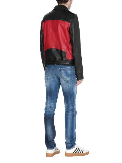 Shop Dsquared2 Bicolor Leather Jacket In Red/black