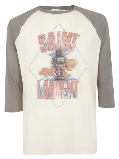 Shop Saint Laurent Robot Logo T-shirt In Natural/grey Chine/m