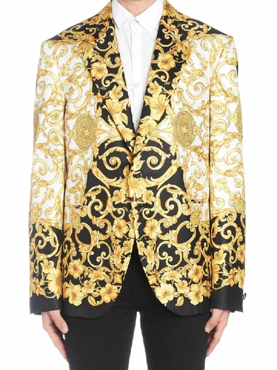 Shop Versace Gold Ibiscus Jacket In Multicolor