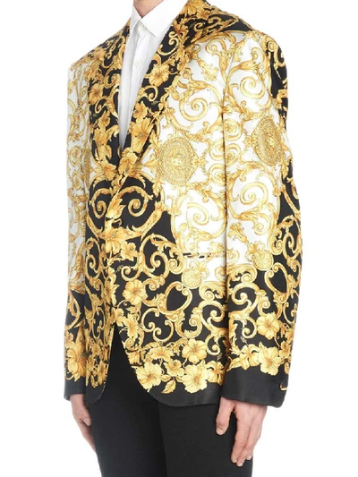 Shop Versace Gold Ibiscus Jacket In Multicolor