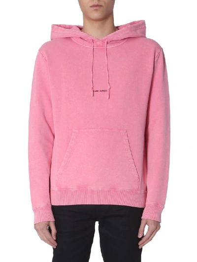 Shop Saint Laurent Hooded Sweatshirt In Fucsia