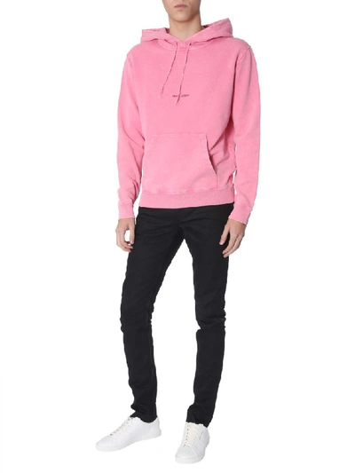 Shop Saint Laurent Hooded Sweatshirt In Fucsia