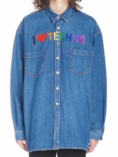 Balenciaga Techno-embroidered Denim Shirt In Medium Blue | ModeSens